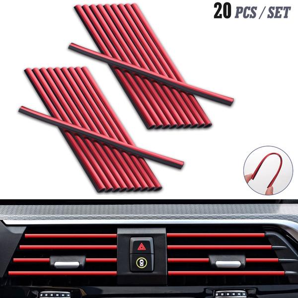 20Pcs Car Air Vent Trim Strips | Flexible Red U-Profile Interior Decoration