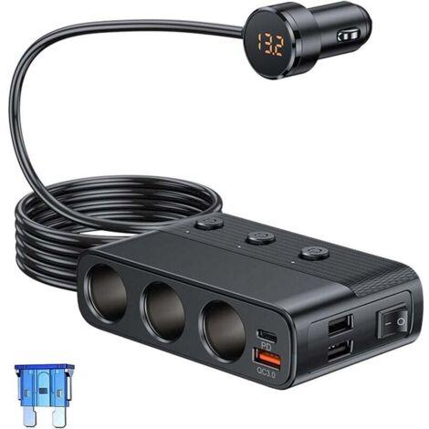 210W 9-in-1 Car Charger & Cigarette Lighter Splitter | 3 DC Sockets + USB-A + 36W USB-C PD