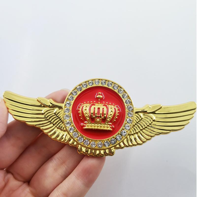 3D Golden Winged Crown Car Emblem | Red Metal Self-Adhesive Badge