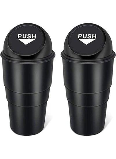 2Pcs Mini Car Dustbin with Push Lid | Cup Holder Waste Bin | Black