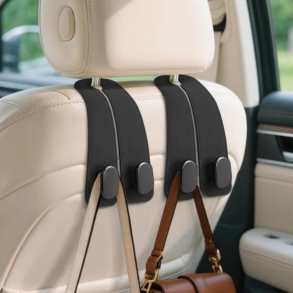 Car Seat Headrest Double Hooks | Leather Back Seat Bag & Purse Holder | 2 Pcs