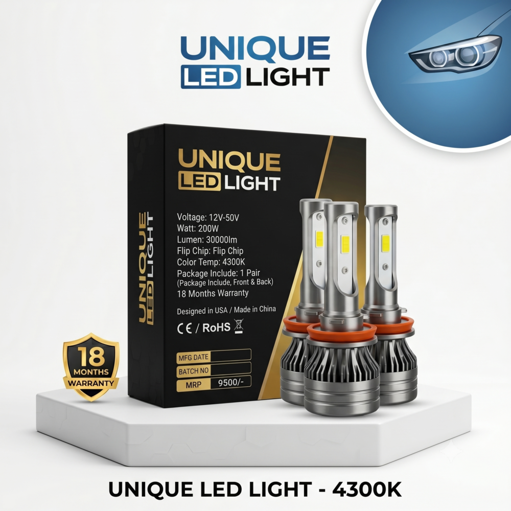 Unique LED Headlight Kit 4300K — box and bulbs